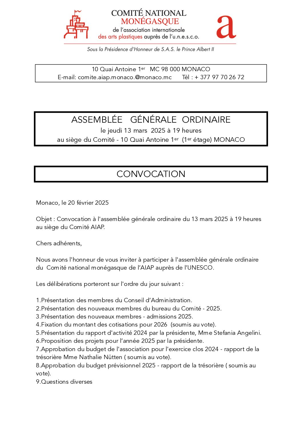 Convocation à l&rsquo;assemblée générale ordinaire du 13 mars 2025